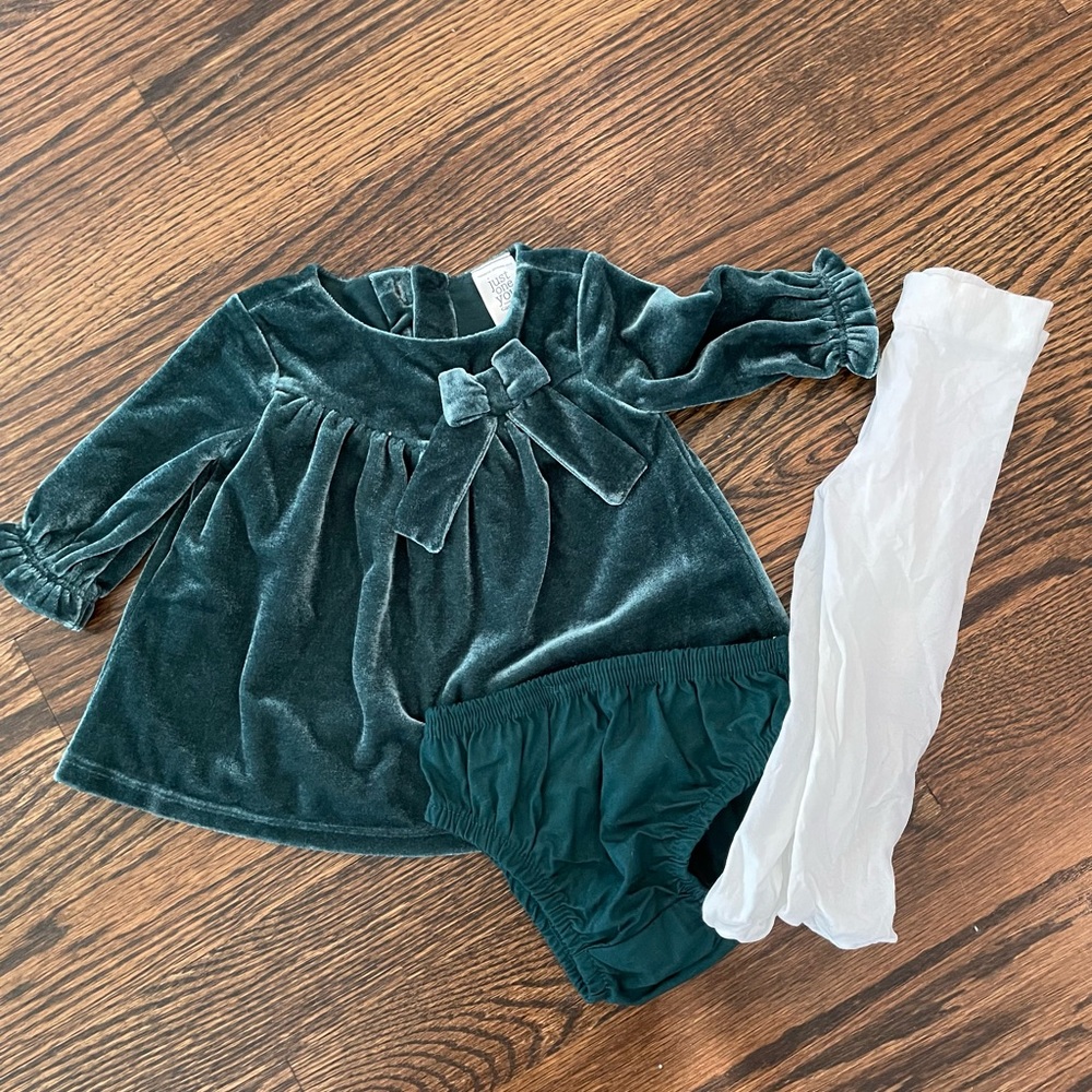 Velvet green dress newborn carters